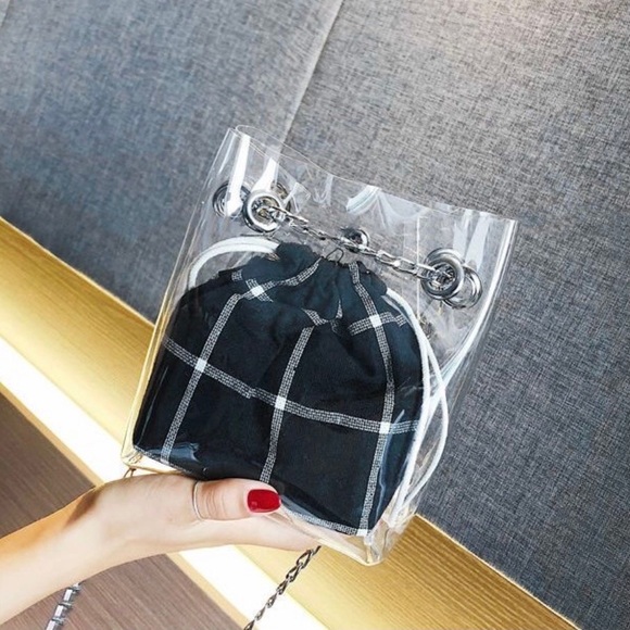 Transparent Crossbody Bucket Bag with Chain Strap - Picture 4 of 6
